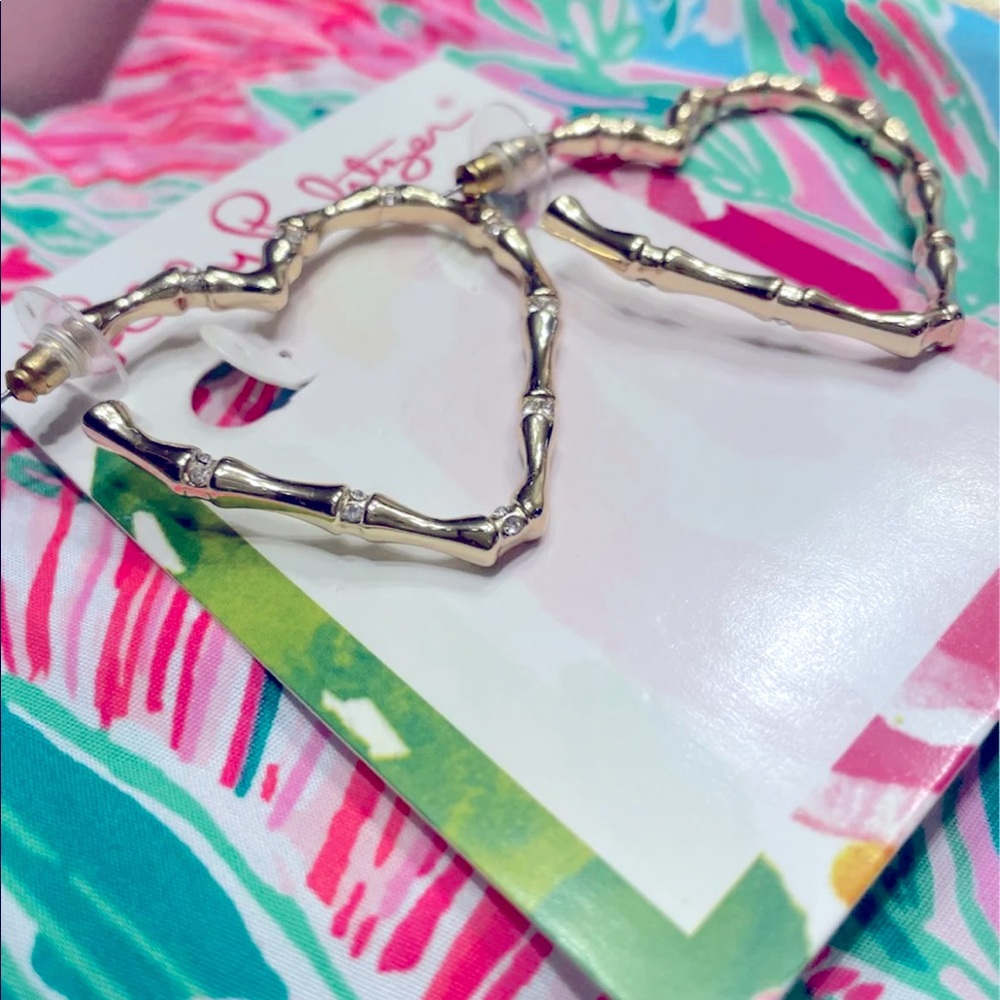 NWOT Lilly Pulitzer Gold Heart Bamboo Earrings